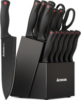Astercook Forged Knife Collection with Walnut Wood Block — Warm Farmhouse Style Kitchen Centerpiece for Hosting Dinner Parties