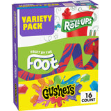 Fruit Roll-Ups, Fruit by the Foot & Gushers Snack Variety – Road Trip Cooler Snack for Families, 16 Single-Serve Pouches