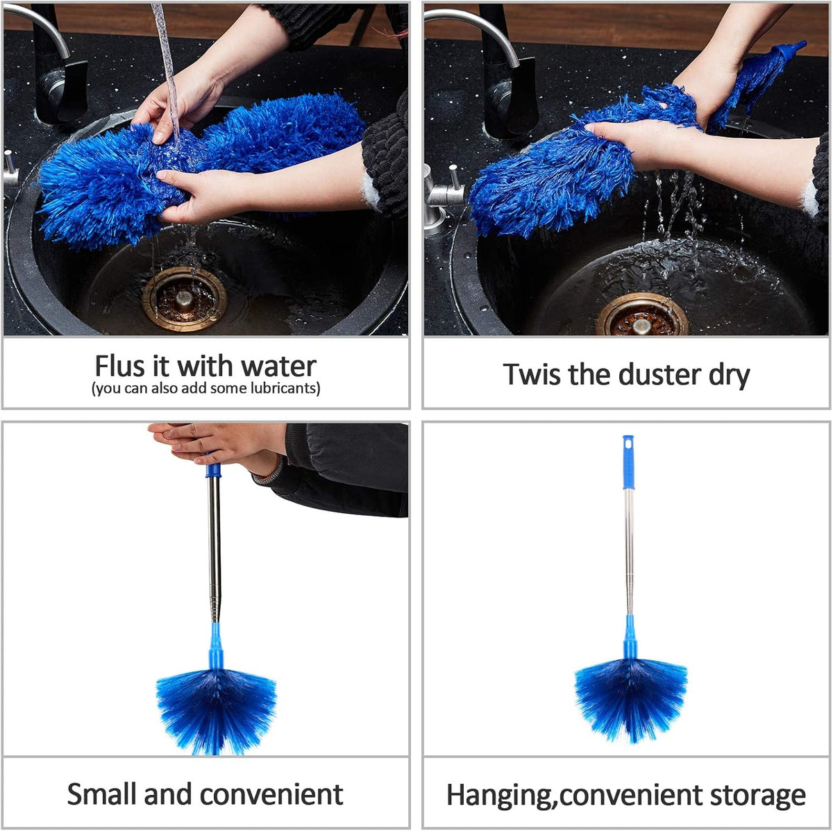 2 in 1 Cobweb Duster and Microfiber Duster – Safe Solo Cleaning for Single-Story Homes and Garages, 100 in Telescopic Reach Pole