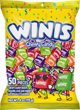 Winis Original Taffy Candy – Nostalgic Assorted Chewy Treats for Holiday Gifting and Valentine's Day Stocking Stuffers, 50 Wrapped Pieces