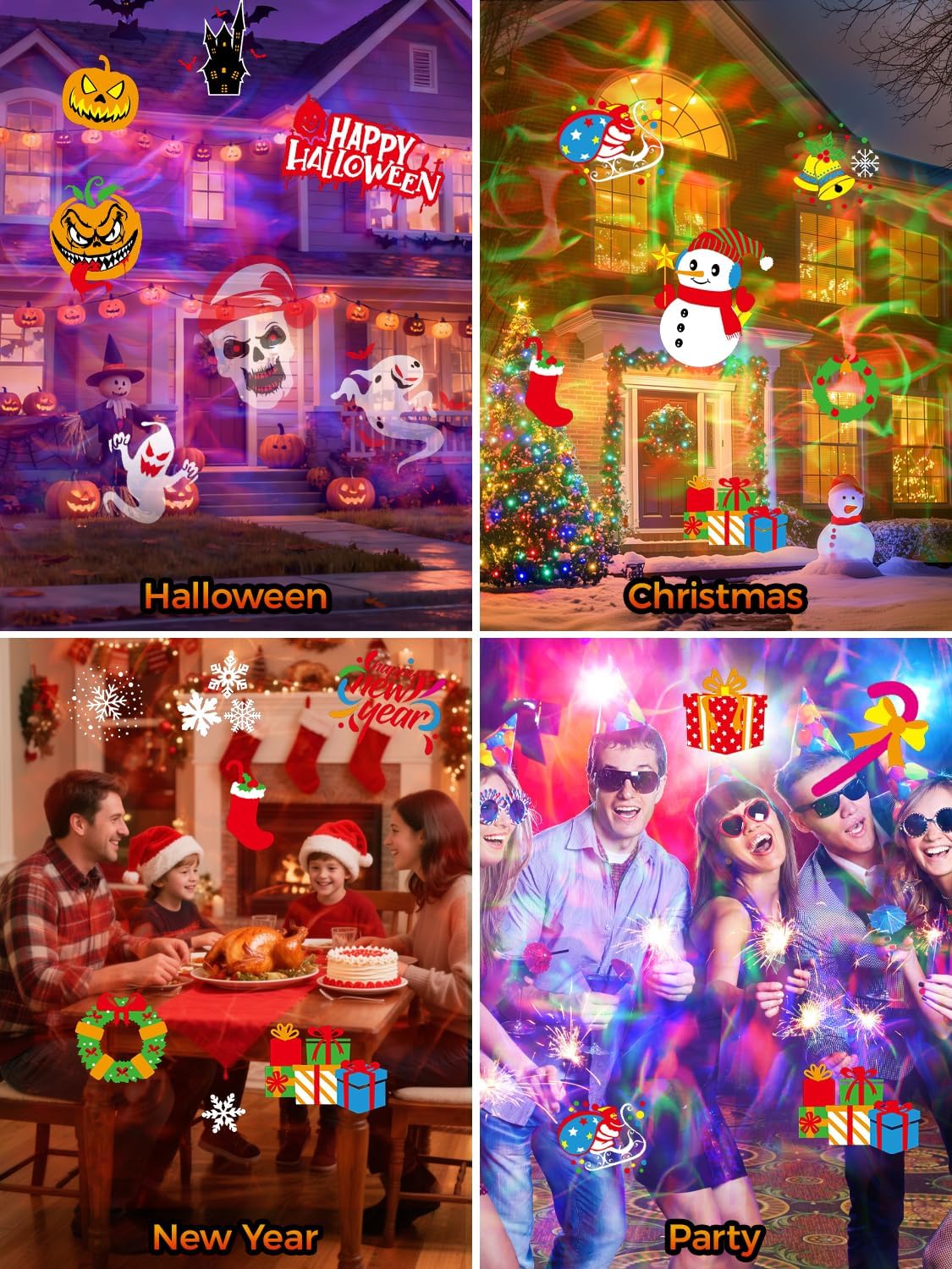 AIMENGME Holiday Projector Lights – Outdoor Patio and Garden Decor with 12 Halloween and Christmas Patterns