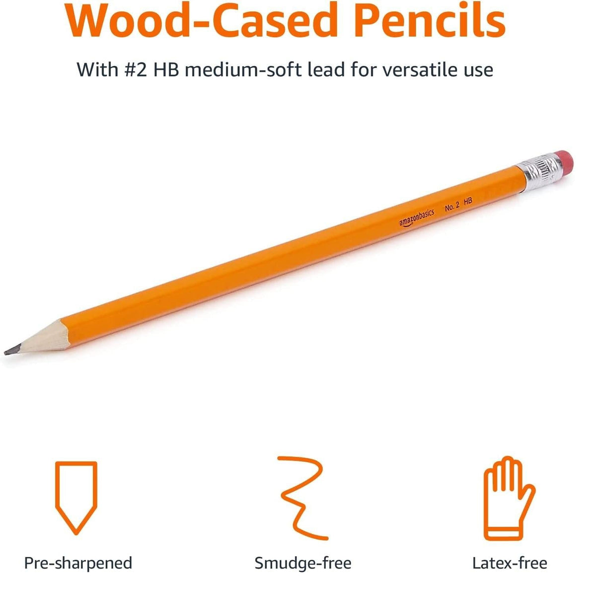 Amazon Basics Wood-Cased #2 HB Pencils with Erasers – Practical Back-to-School Gift for Students and Teachers, Pre-Sharpened 30 Count