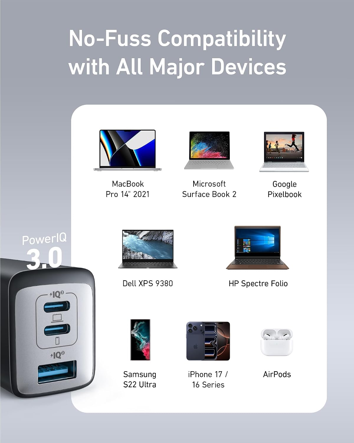 Anker 65W Max 3-Port USB C Charger Block, Hot Desk Power Station for Remote Work and Travel