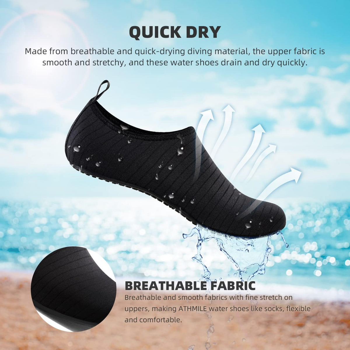 AquaTrek Quick-Dry Aqua Shoes with Grippy Outsole, Protective Footwear for Boating and Surf Launches