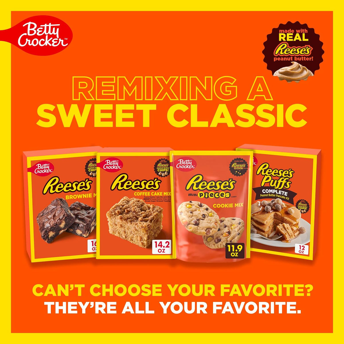 Betty Crocker REESE'S Brownie Mix with Peanut Butter Chips – Easy Weekend Baking Activity for Kids Birthday Party Prep