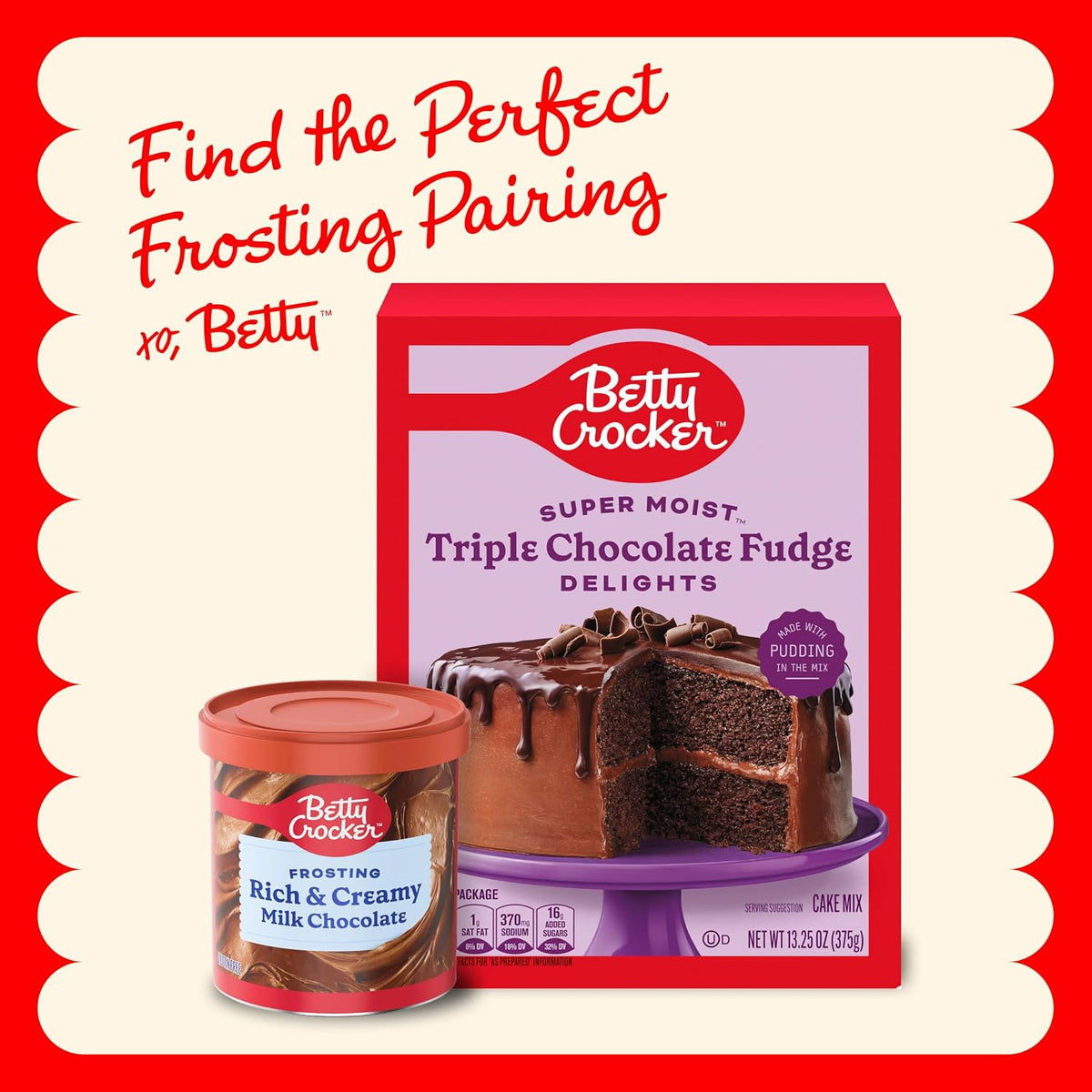 Betty Crocker Super Moist Triple Chocolate Fudge Cake Mix for Potluck Hosting, Reliable Moist Chocolate Cake 13.25 oz