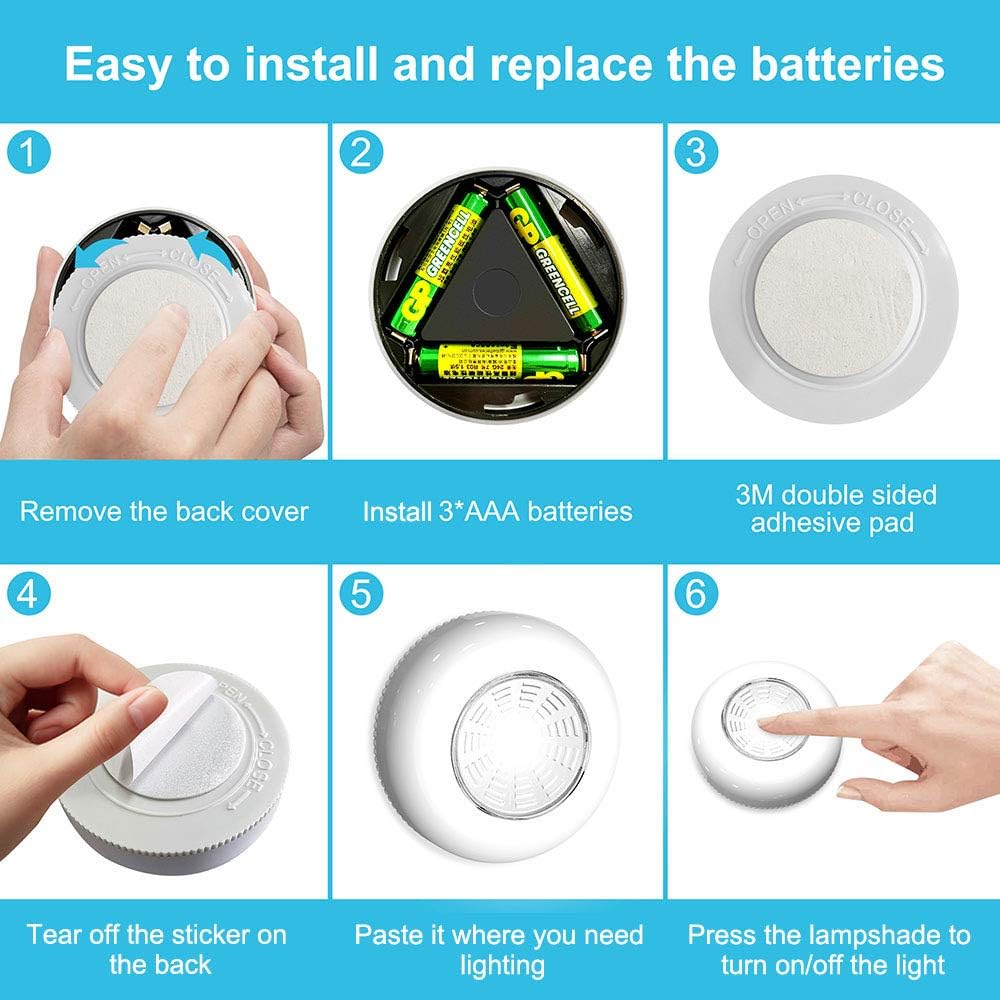 Brilliant Evolution Tap Light 6 Pack – Flameless Battery Night Lights for Seniors, Hallway and Bathroom Fall Prevention