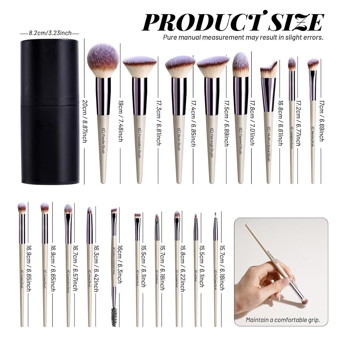 BS-MALL Modern Simple Makeup Brush Set 18 Pcs for Spa-Like Spaces and Neutral Home Aesthetics, Matte Finish Case