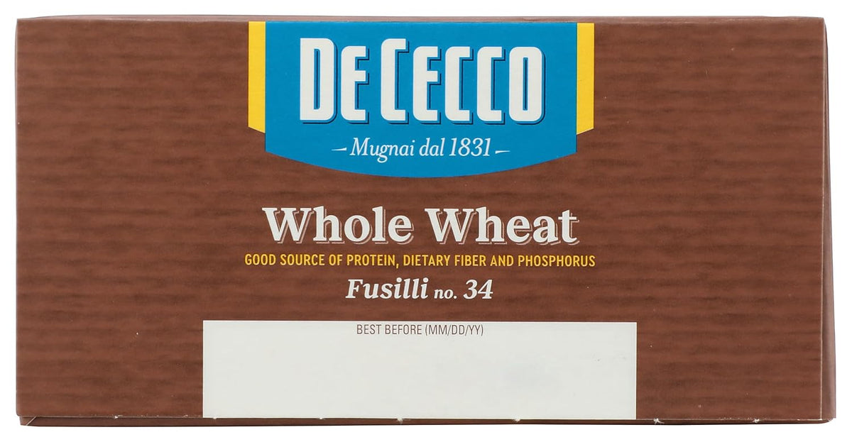 De Cecco Whole Wheat Fusilli – Diabetic-Friendly Bronze-Cut Pasta for Balanced Meal Prep