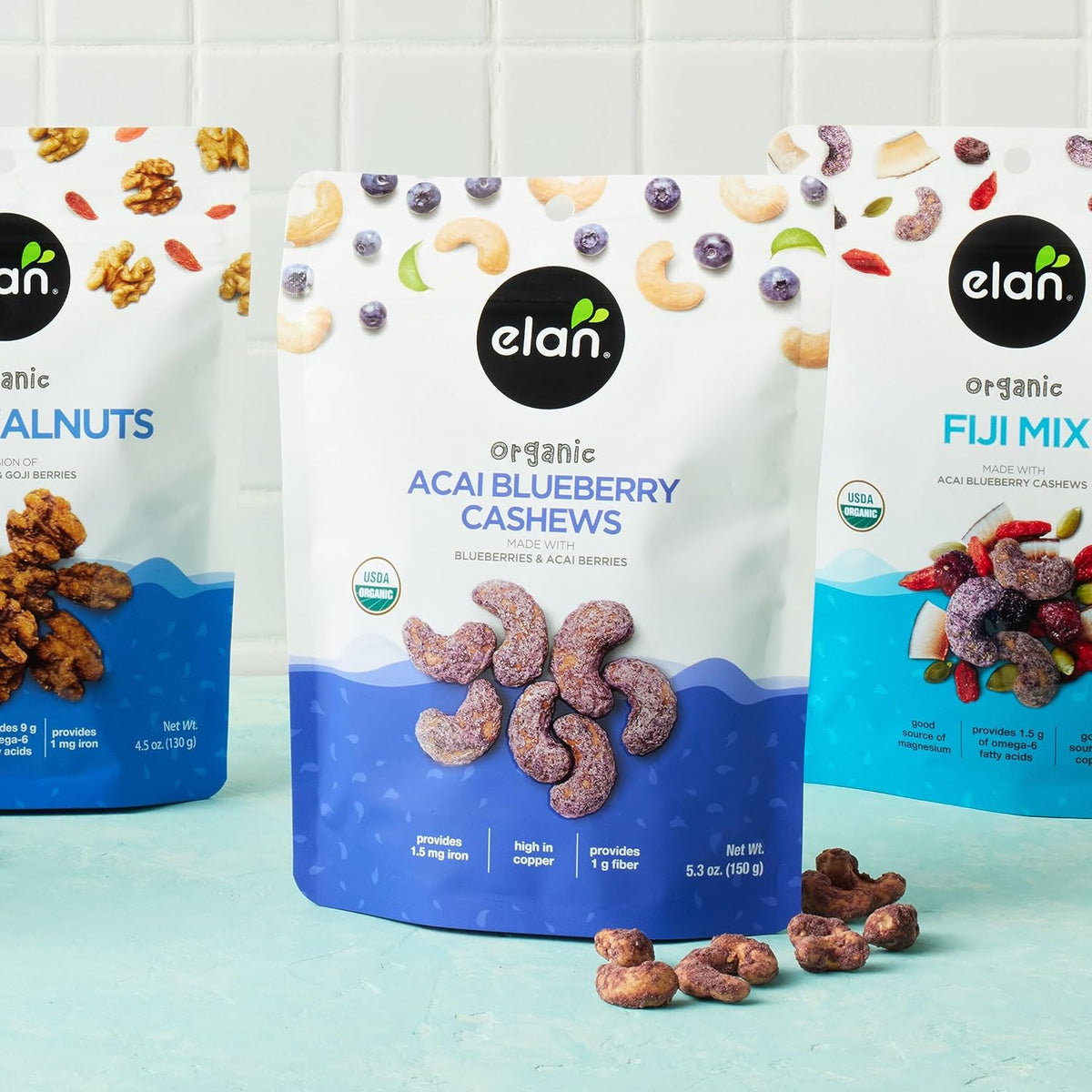Elan Organic Acai Blueberry Cashews – Wellness Pantry Snack with Iron and Omega-6 for Evening Wind-Down, 5.3 oz Glazed Superfood Nuts