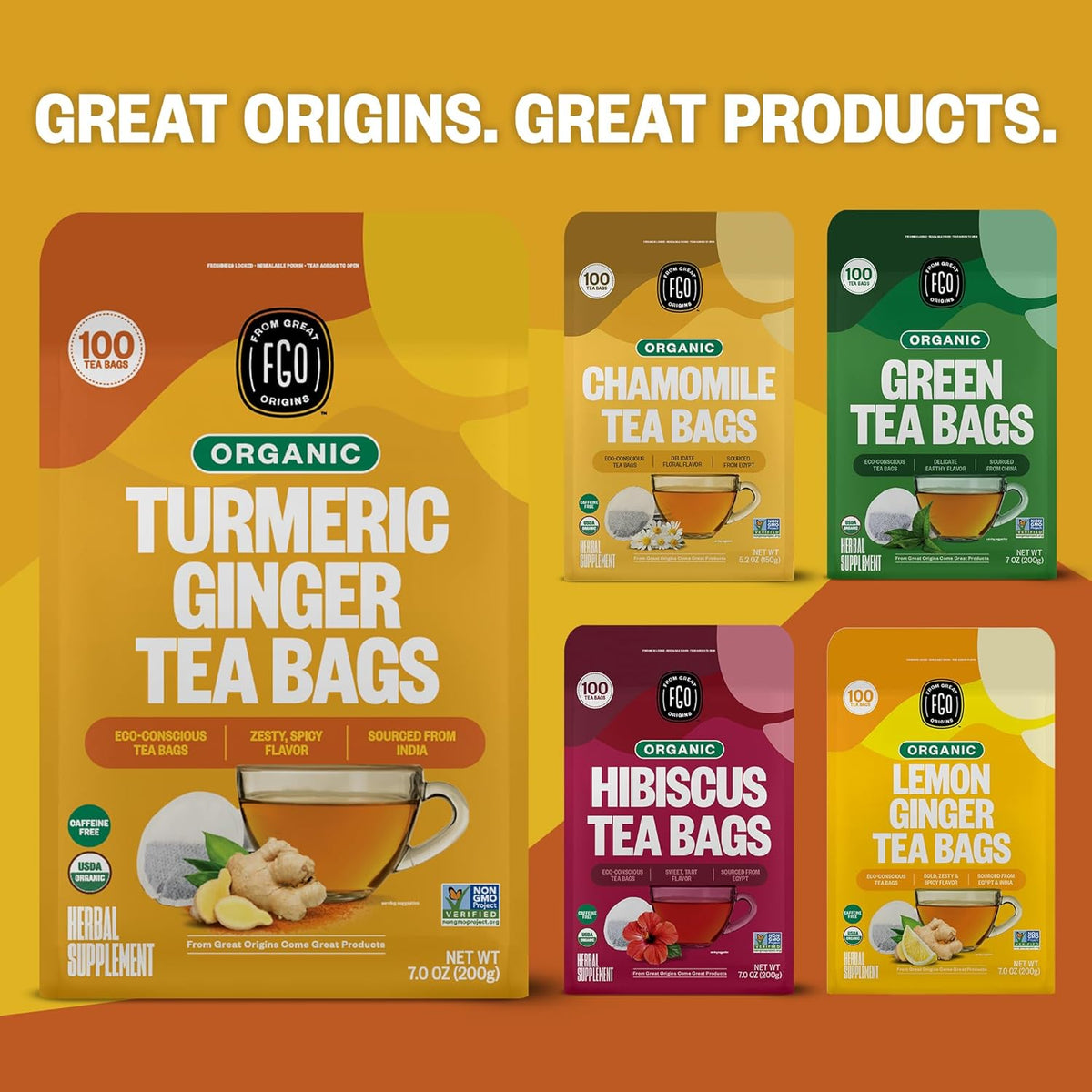 FGO Organic Turmeric Ginger Tea – Calming Post-Yoga Recovery Cup for Stress Relief and Relaxation