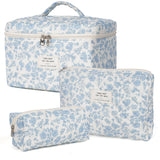 Soft Cotton Cosmetic Trio – Mindful Nightly Skincare Storage, Floral Vanity Pouch Set
