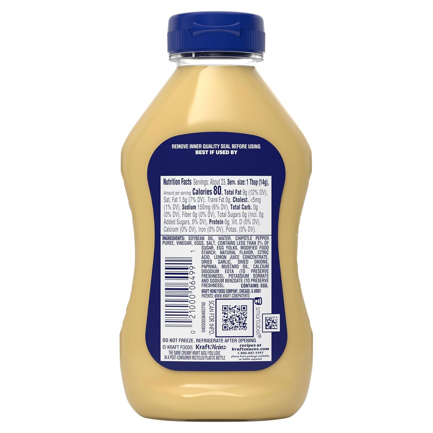 Kraft Chipotle Aioli 12 fl oz — Portable Sauce Bottle for Camping, Patio Grilling, and Outdoor Sandwich Topping