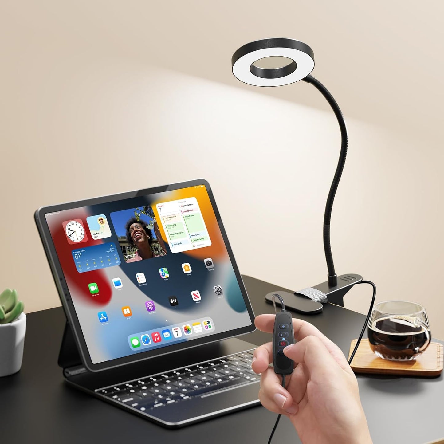 LED Desk Lamp – Home Office Task Light for Remote Work, Clip-On Dimmable Reading Lamp with 3 Color Modes