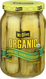 Mount Olive Organic Dill Stuffers – Low-Sodium Seedless Pickle Slices for Kids Lunchboxes, 16 oz