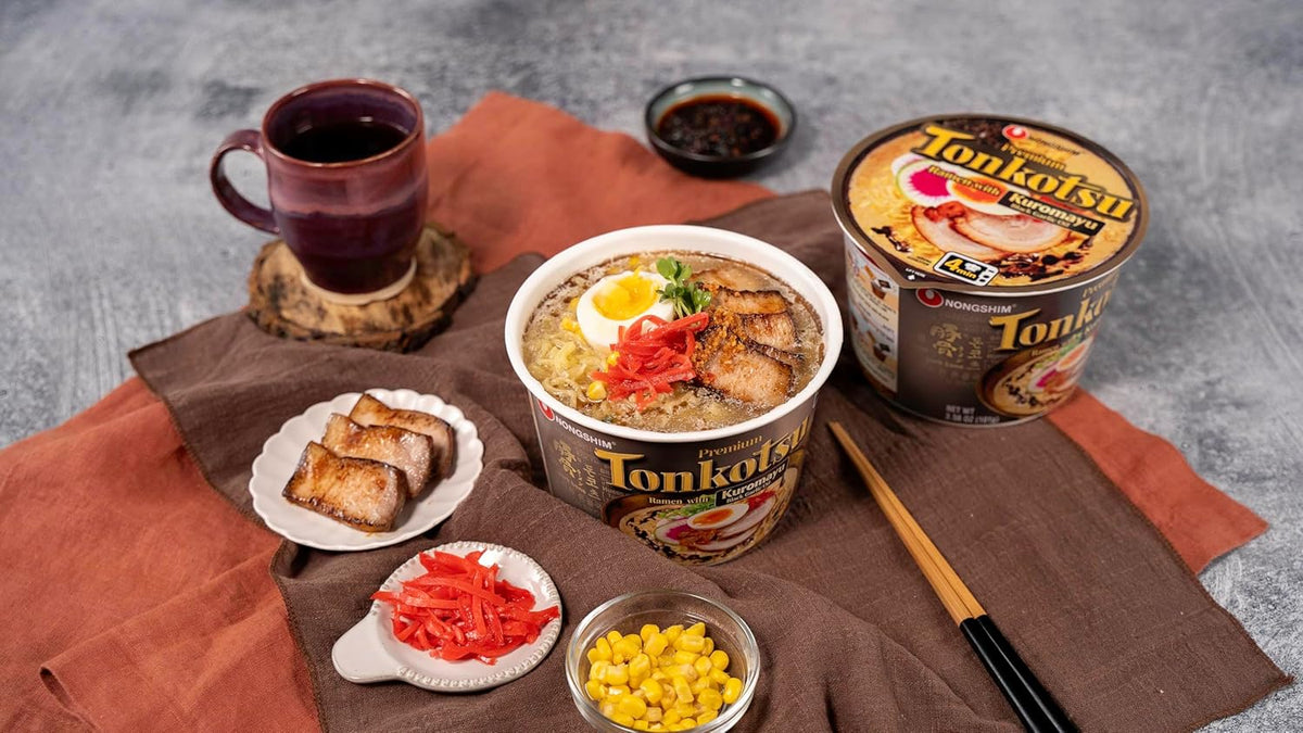 Nongshim Tonkotsu Ramen with Kuromatsu Black Garlic Oil Noodle Big Bowl, 3.56 Ounce (Pack Of 6) – Hot Camp Meal with Just Boiled Water