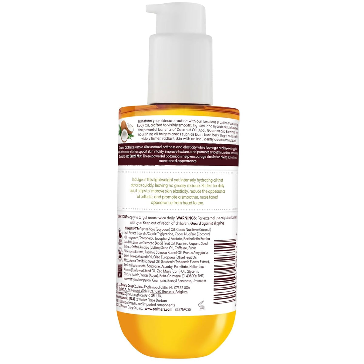 Palmer's Coconut Oil Formula Brazilian Coco Firming Body Oil – Summer Body Polish Oil for Poolside & Patio Confidence, Quick-Absorbing