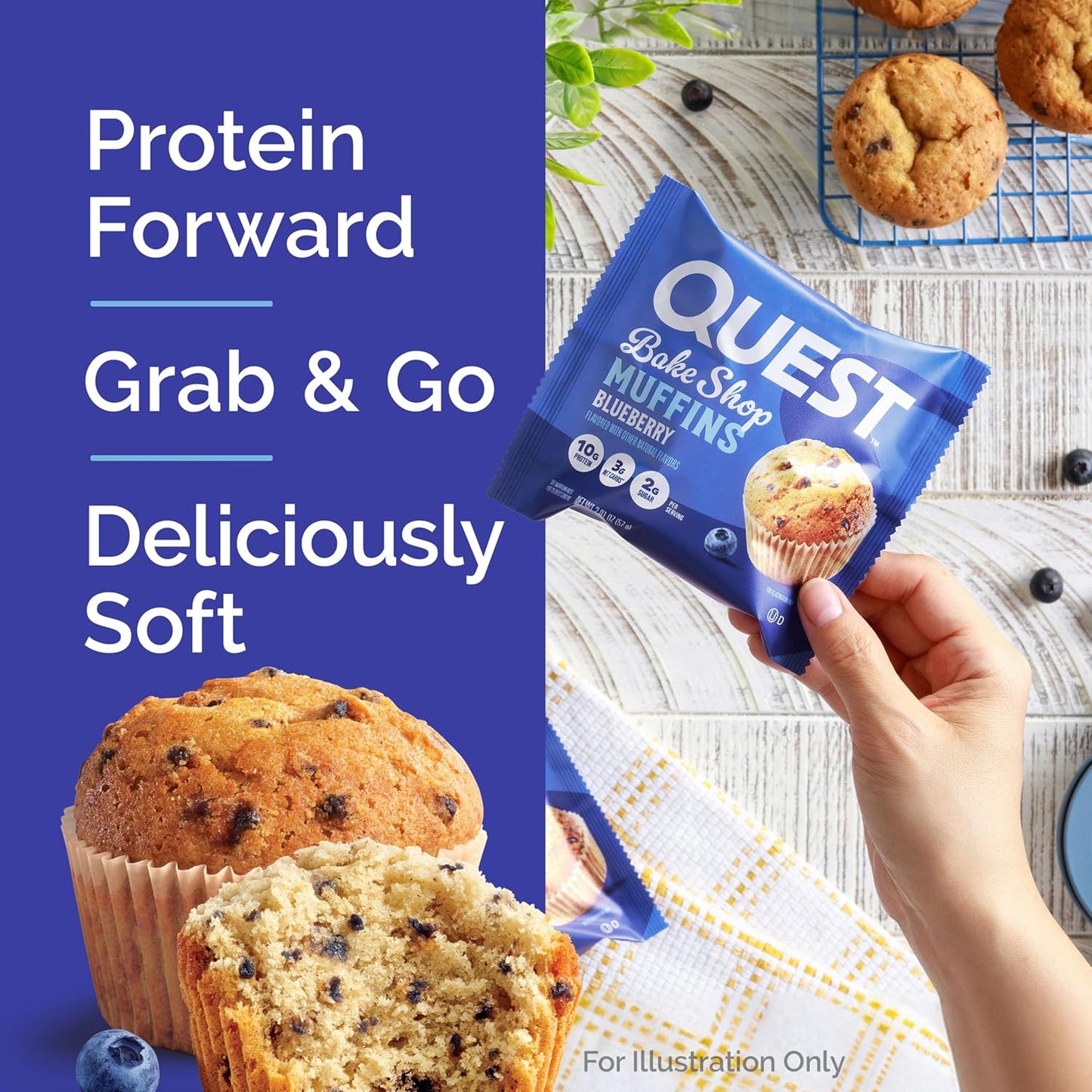 Quest Bake Shop Blueberry Muffins – Portable Protein Snack for Camping, Hiking, and Trail Days, 4 Count
