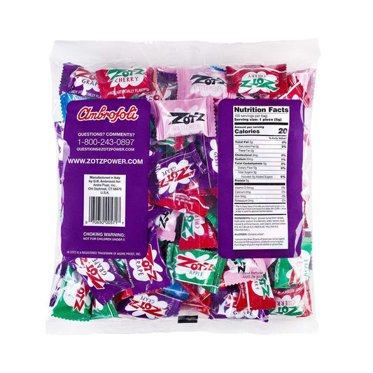 seven assorted fruit flavors: cherry, watermelon, blue raspberry, apple, orange, strawberry, grape