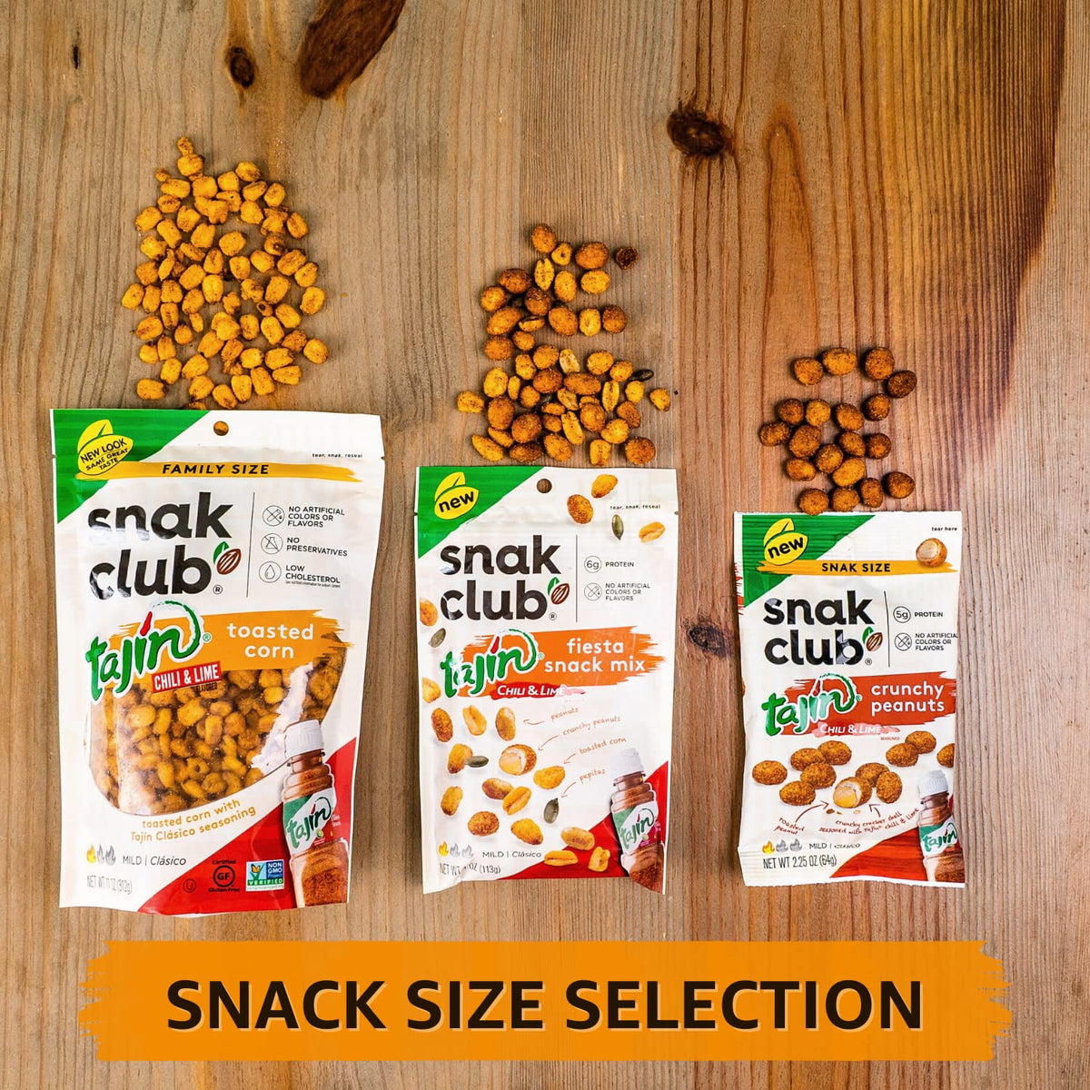 Snak Club Tajin Toasted Corn – Non-GMO Gluten-Free Snack for Wellness Routines, Light Chili-Lime Corn Nuggets 11 oz Resealable