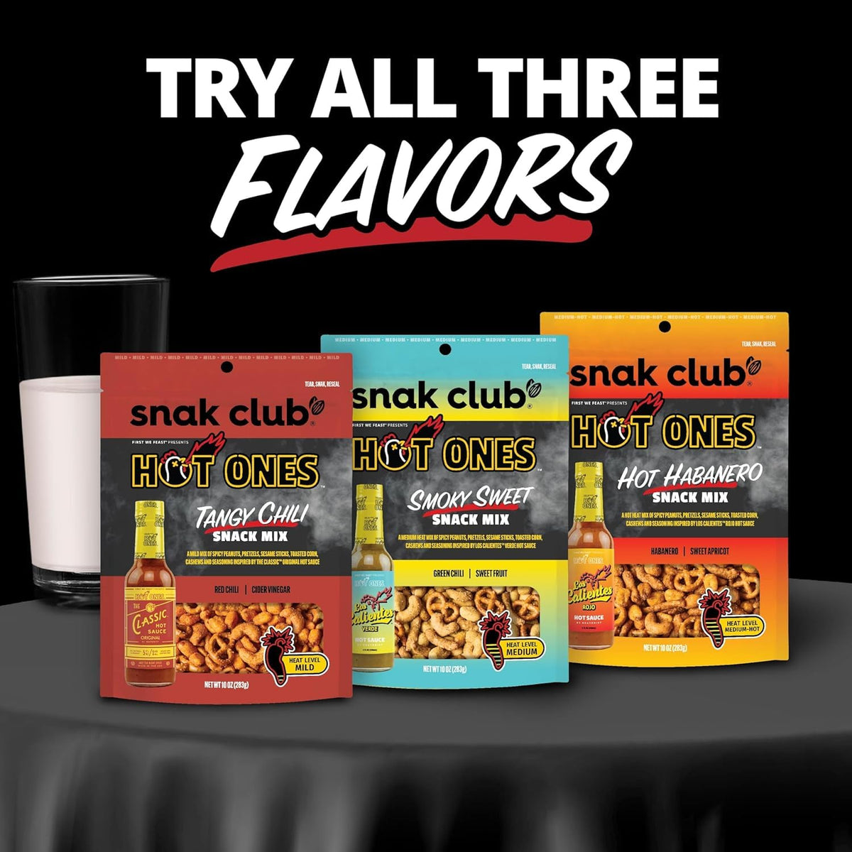 Snak Club x Hot Ones Hot Habanero Snack Mix – Desk Drawer Workday Snack to Power Through Long Reports, 10 oz Resealable Bag
