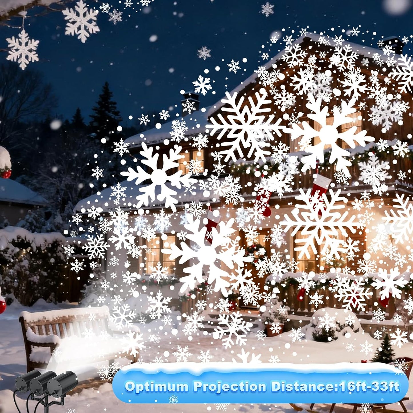 SnowflakePro Outdoor Christmas Projector Lights with Triple Rotating Heads, IP65 Waterproof Snowfall Display for Patio Lawn and Holiday Yard Decor