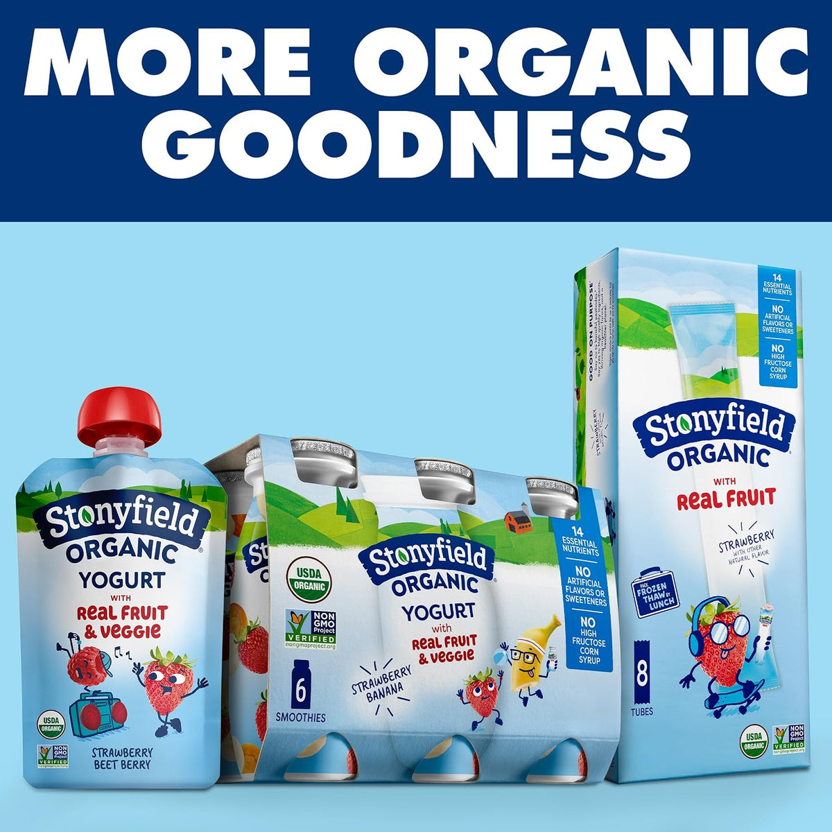 Stonyfield Organic Kids Strawberry Banana Yogurt Pouches – Non GMO Gluten Free Snack for Wellness Focused Families, 3.5 oz 4 ct