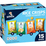 Quaker Rice Crisps Sweet and Savory Variety Mix - Shelf-Stable Road Trip Snacks for Car Cup Holders and Travel Backpacks, 15 Single-Serve Bags