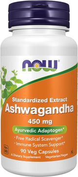 NOW Supplements Ashwagandha 450 mg – Mindful Self-Care Tonic for Daily Stress Adaptation, 90 Veg Capsules