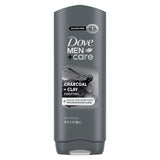Dove Men+Care Purifying Charcoal + Clay Body and Face Wash, Travel-Friendly 2-in-1 Cleanser for the Gym and Locker Room