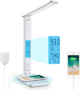 LAOPAO Designer Desk Lamp with Wireless Charger – Bedroom Decor Accent with LCD Clock, Warm-to-Cool Light, and Modern Black Finish