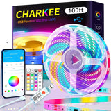 CHARKEE LED Strip Lights 25ft/50ft/100ft, Bluetooth RGB Music Sync Light Strip for Bedroom Aesthetic and Living Room Accent, App & IR Remote Controlled Home Decor