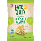 Late July Snacks Organic Multigrain Tortilla Chips Sea Salt and Lime 7.5-oz. Bag for Office Desk Snack Breaks and Wellness Routines