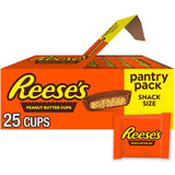 REESE'S Snack Size Peanut Butter Cups - Family Safe Gluten Free Kosher Halloween Candy Bowl, 25 Individually Wrapped Pieces