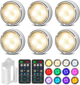LuminAura LED Puck Lights with Remote – Battery Operated Accent Lighting for Bookshelves and Display Cabinets, 16 Colors