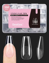 Beetles Gel Nail Tips Flat-X – Simple Coffin Nail Tips for Less-Is-More Vanity Spaces, No-File Pre-Shaped Press-Ons in 16 Understated Sizes
