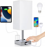 Soilsiu Minimalist Bedside Lamp with USB-C and AC Outlets, Compact Charging Nightstand Light for Clutter-Free Bedrooms