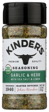 Kinder's Organic Garlic Herb Sea Salt & Lemon Seasoning – Clean-Label Pantry Essential for Wellness-Minded Home Cooks, 3.2 oz