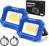 WORKPRO Portable LED Work Light – Camping and Fishing Floodlight with Magnetic Base, 2000LM, 2 Pack