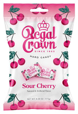 Regal Crown Sour Cherry Candy – Vintage British Imported Treat, Nostalgic Birthday Gift for Mom in 6.25oz Peg Bag
