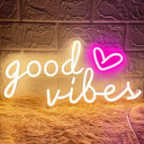 Good Vibes Neon Sign – Heart-Shaped LED Wall Light for Bedroom Aesthetic, USB Powered Pink Decor