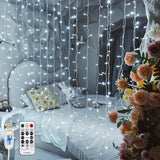 LuminHaus Curtain Fairy Lights 6.6x6.6ft 200LED Warm White Window Wall Hanging String Light with 8 Modes Remote for Cozy Bedroom and Living Room Ambiance