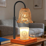 Candle Warmer Lamp – Modern Wood and Metal Table Lamp for Living Room, Decorative Amber Shade
