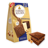Ferrero Rocher Luxury Assorted Chocolate Squares – Elevated Indulgence with Hazelnut and Creamy Fillings, Resealable Gold Pouch