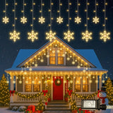 Minimax Holiday Snowflake Curtain Lights – 6.5ft Bedroom Window Backdrop, 144 LED Fairy Lights with 12 Snowflake Ornaments