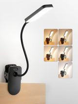 LuminGlow Pro Clip Lamp – Home Office Reading Light for Desktop Study, 9 Brightness 5 Color Rechargeable LED