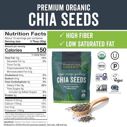 Viva Naturals Organic Chia Seeds 1 lb – Single-Ingredient Plant Protein for a Clean, Uncluttered Pantry