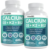 PrimeMD 4-in-1 Calcium D3 K2 B12 – Focus-Supporting Office Desk Supplement, Vegan 120ct