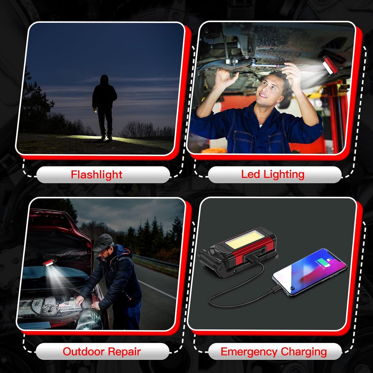 YiaMia Rechargeable LED Work Light 2 Pack – Practical Stocking Stuffer Gift for Dad, Hands-Free Flashlight for Car and Garage