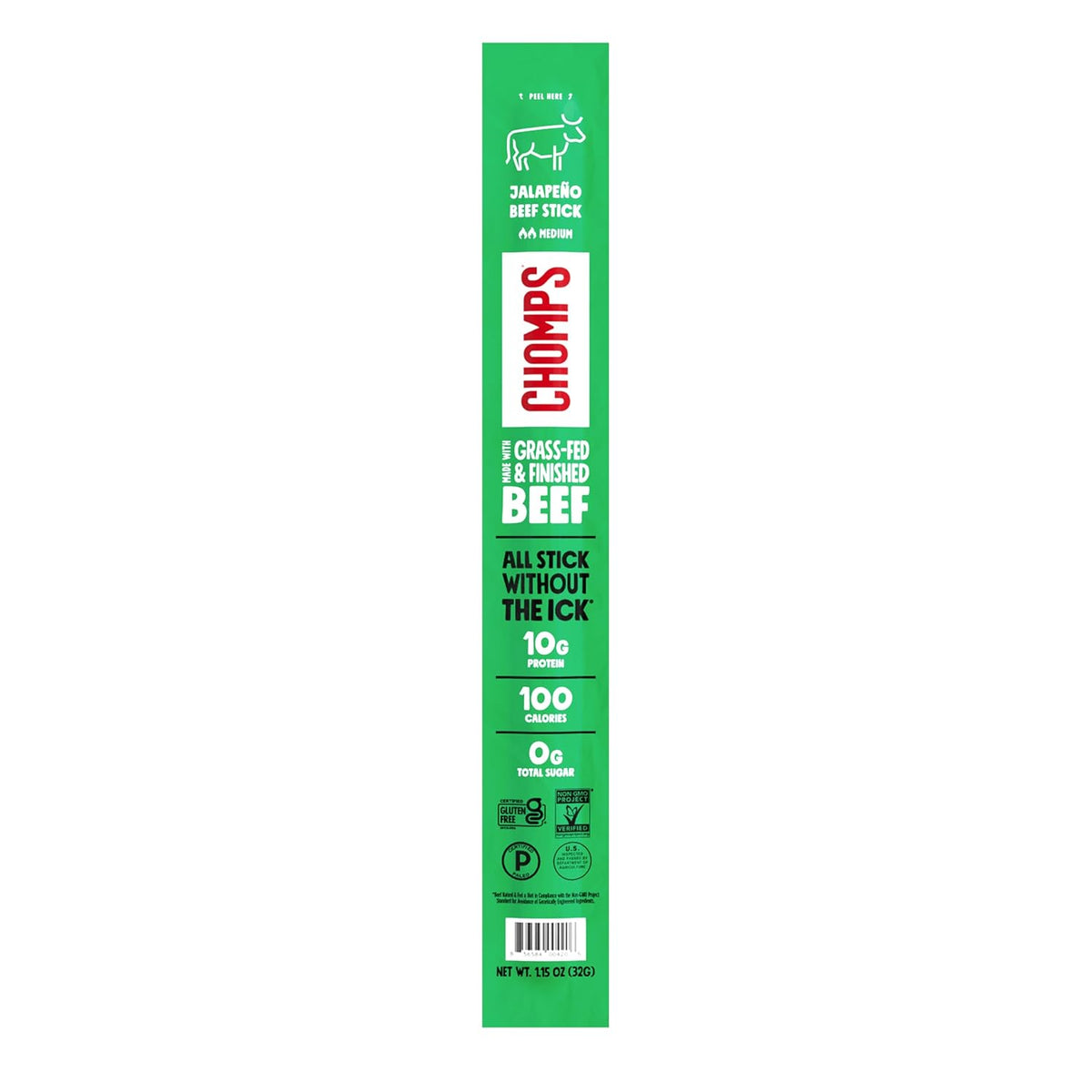 1.15 oz individually portioned grass-fed and finished beef stick